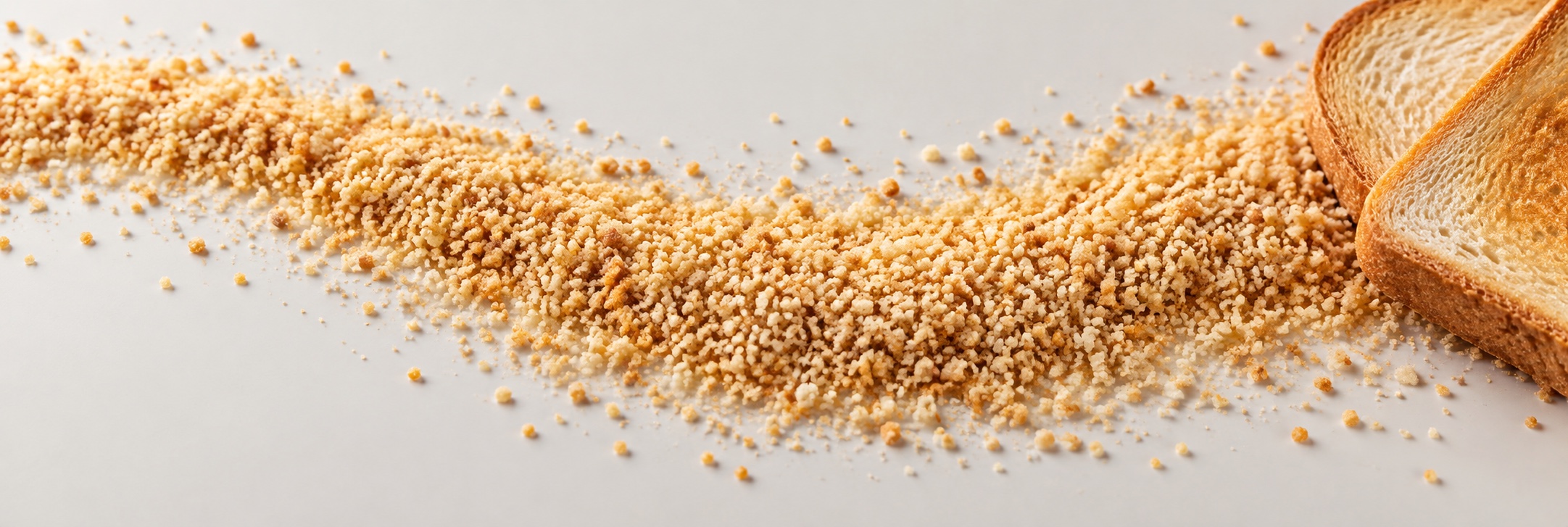 Golden fine breadcrumbs and slices of toasted bread